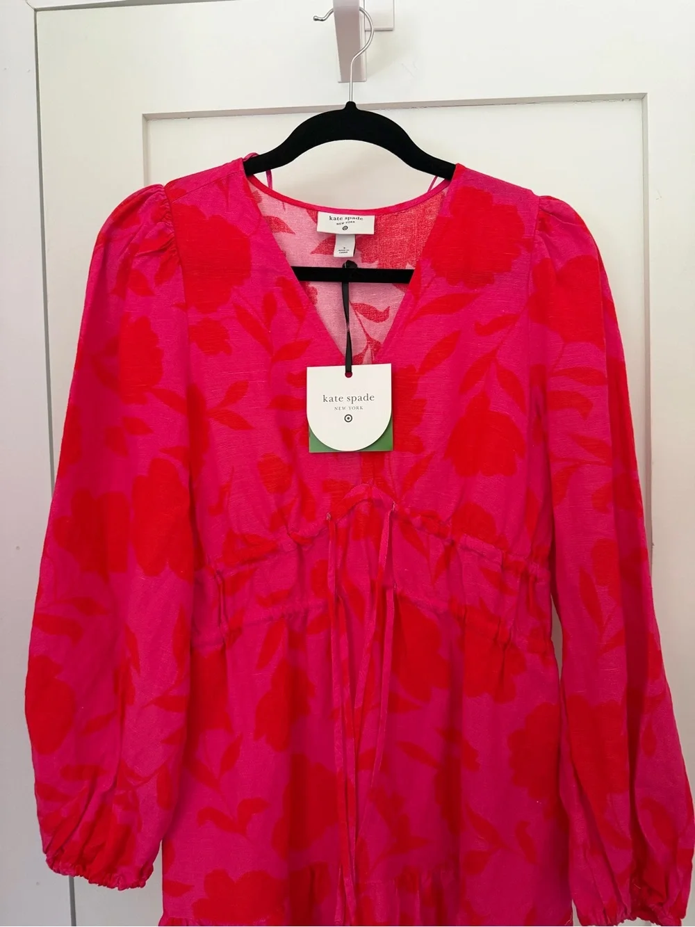 kate spade pink & red floral V-neck dress